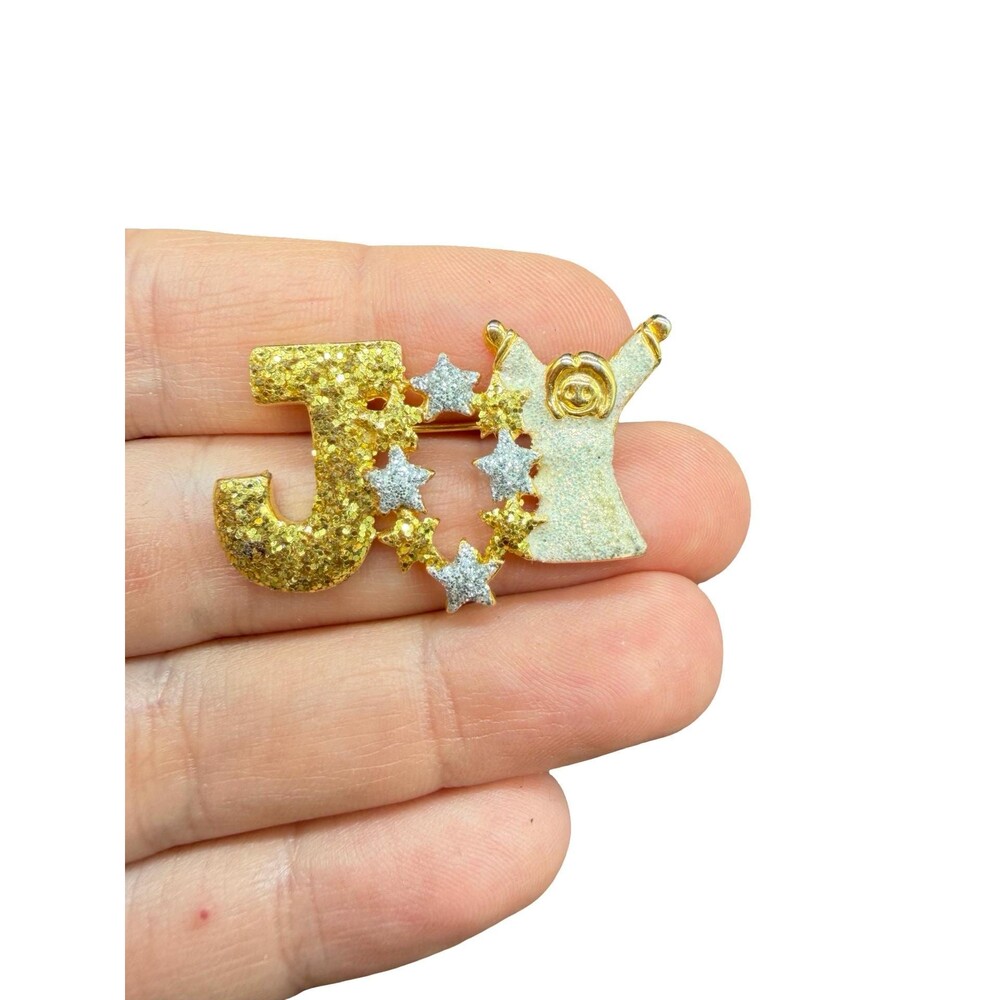 Vintage Glitter Joy Brooch Joy Pin Christmas Jewelry